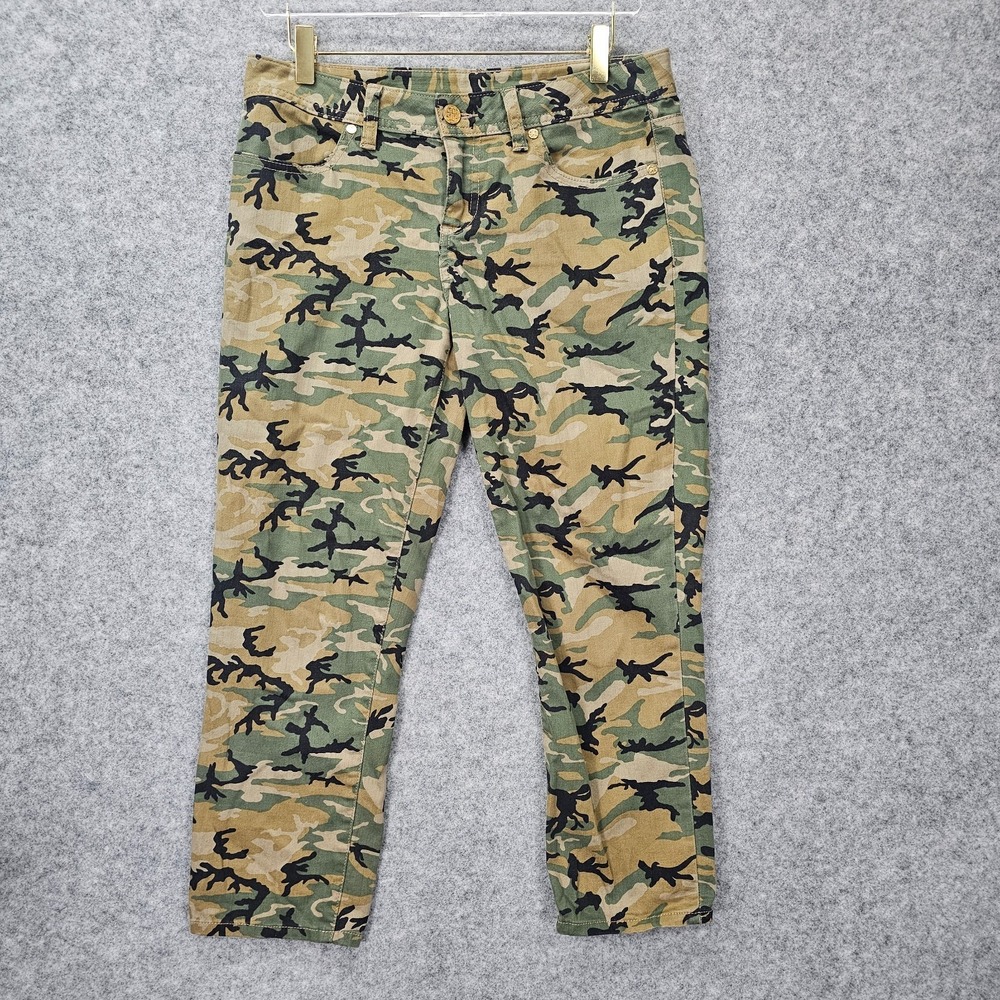 Tory Burch Jeans Womens 27 Green Camo Army Cropped Stretch ‎ Y2K 31x23